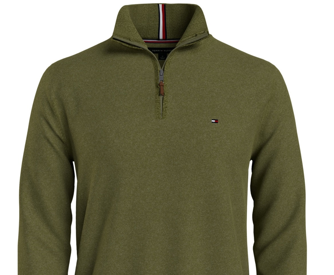 Tommy Hilfiger Suéter Masculino Signature Solid com Zíper e 1/4 Verde Tamanho P