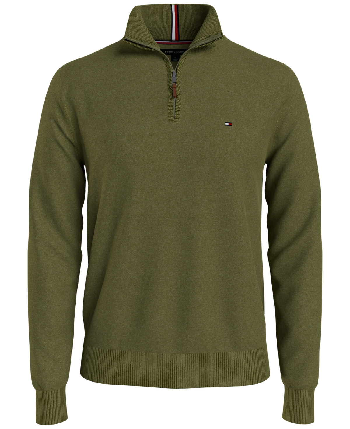 Tommy Hilfiger Suéter Masculino Signature Solid com Zíper e 1/4 Verde Tamanho P