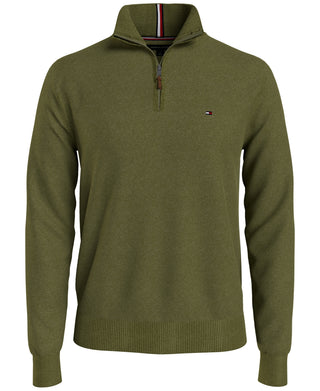 Tommy Hilfiger Suéter Masculino Signature Solid com Zíper e 1/4 Verde Tamanho P