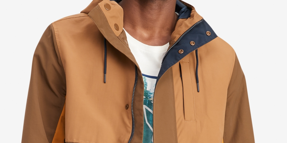 Jaqueta com capuz Tommy Hilfiger Rain Regatta Colorblocked masculina, marrom, tamanho M