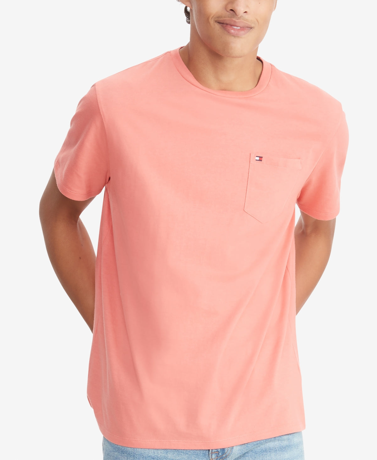 Camiseta Tommy Hilfiger Masculina Tommy Pocket Manga Curta Rosa Tamanho Médio