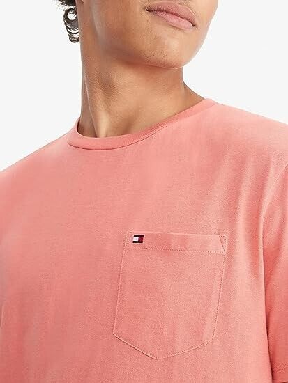 Camiseta Tommy Hilfiger Masculina Tommy Pocket Manga Curta Rosa Tamanho Grande 