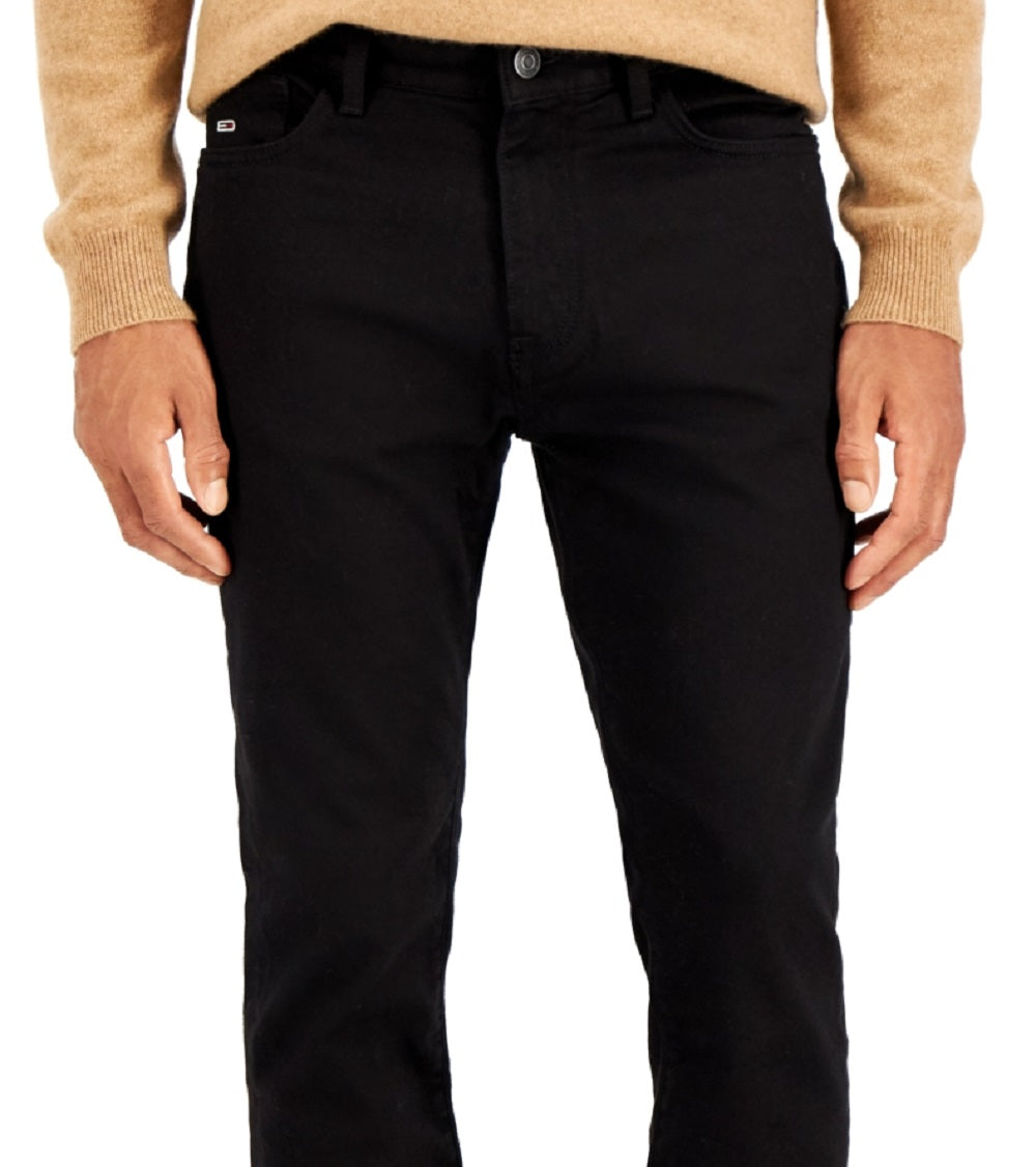 Calça jeans masculina Tommy Hilfiger Slim Fit à prova de desbotamento, preta, tamanho 30x30