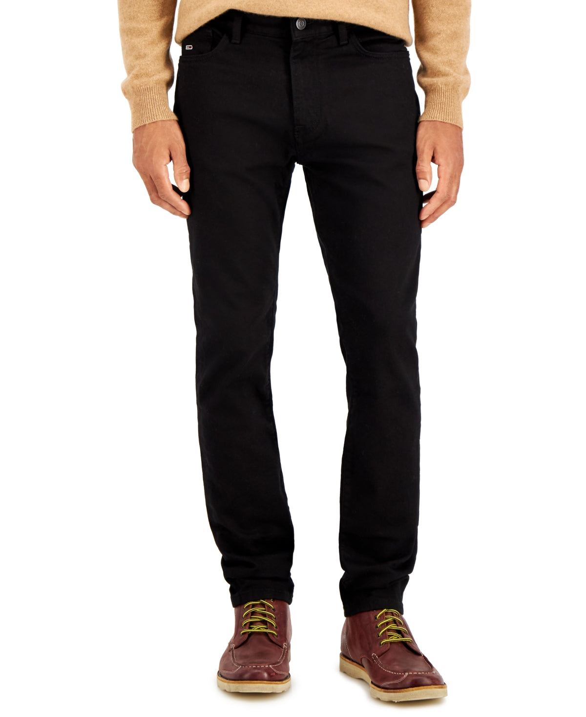 Calça jeans masculina Tommy Hilfiger Slim Fit à prova de desbotamento, preta, tamanho 30x30