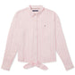 Camisa feminina Tommy Hilfiger listrada com fecho magnético e bainha amarrada, rosa, tamanho grande