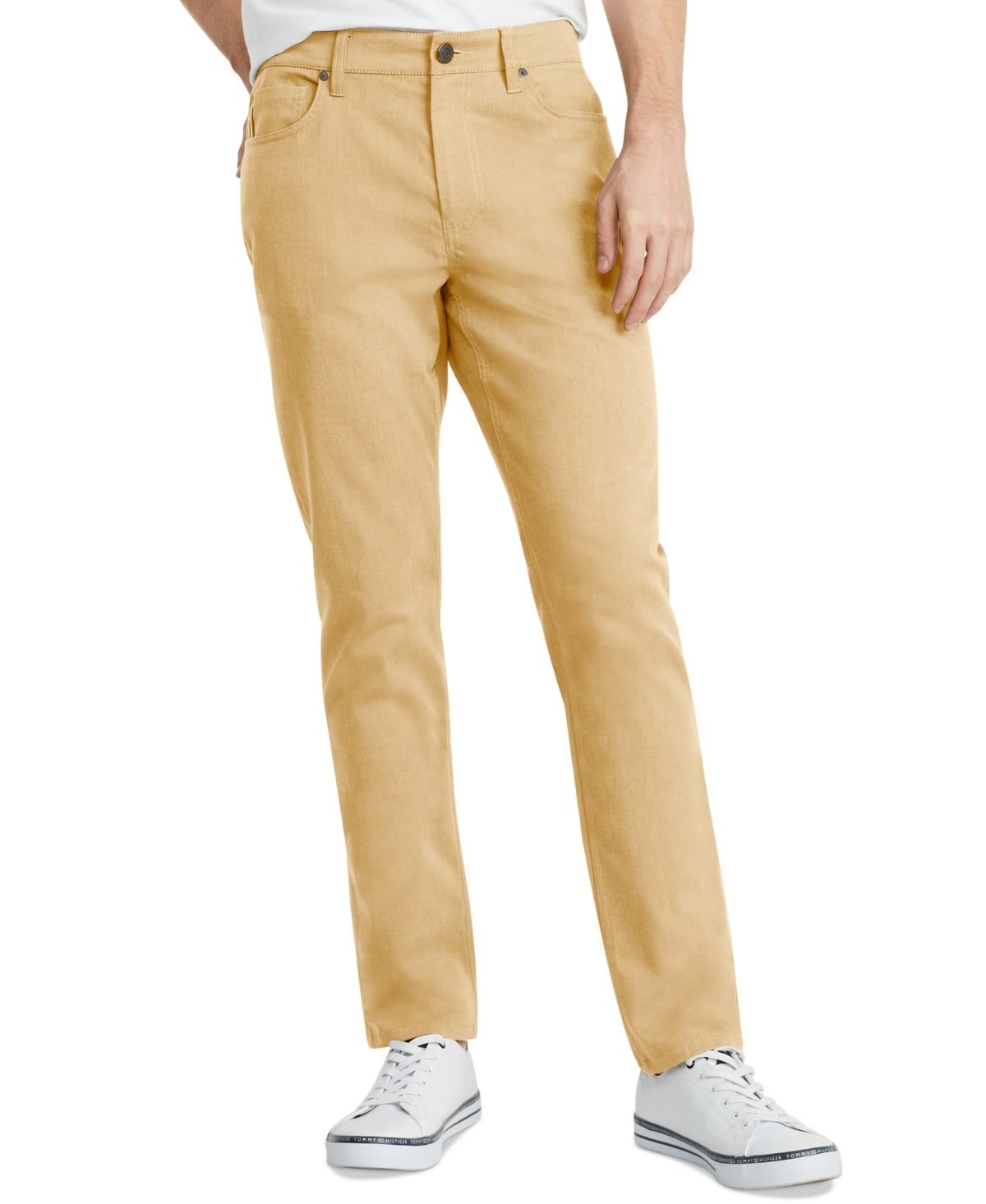 Calça Tommy Hilfiger Th Flex 5 bolsos masculina, tamanho 34x30, bege