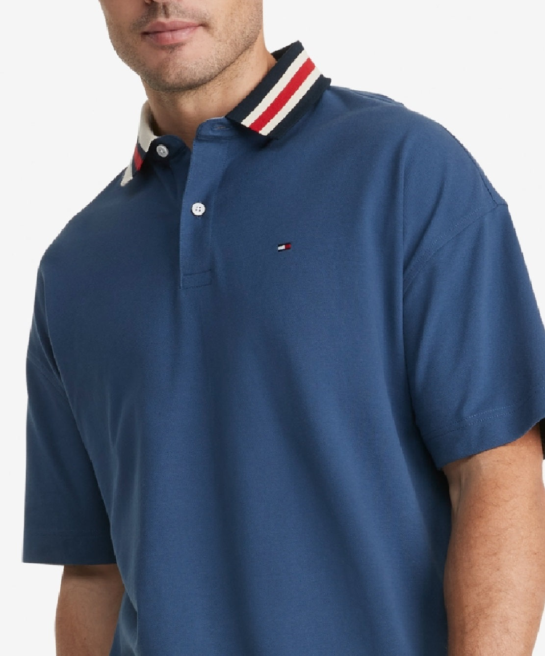 Camisa polo masculina Tommy Hilfiger Liam manga curta azul tamanho extragrande