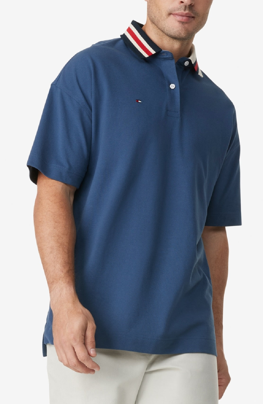 Camisa polo masculina Tommy Hilfiger Liam manga curta azul tamanho extragrande