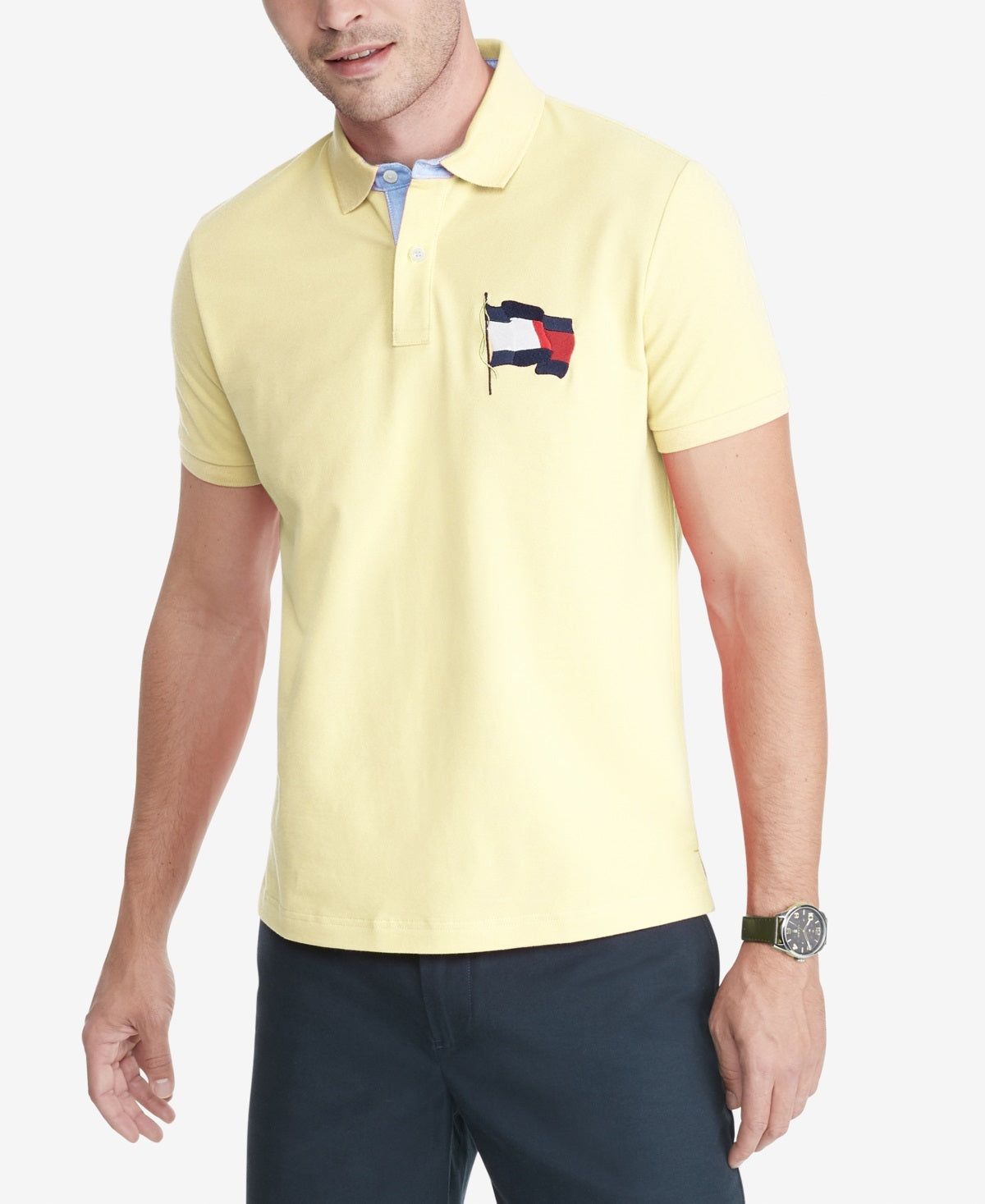 Camisa polo Tommy Hilfiger Alwyn Custom Fit Th Flex masculina, amarela, tamanho grande
