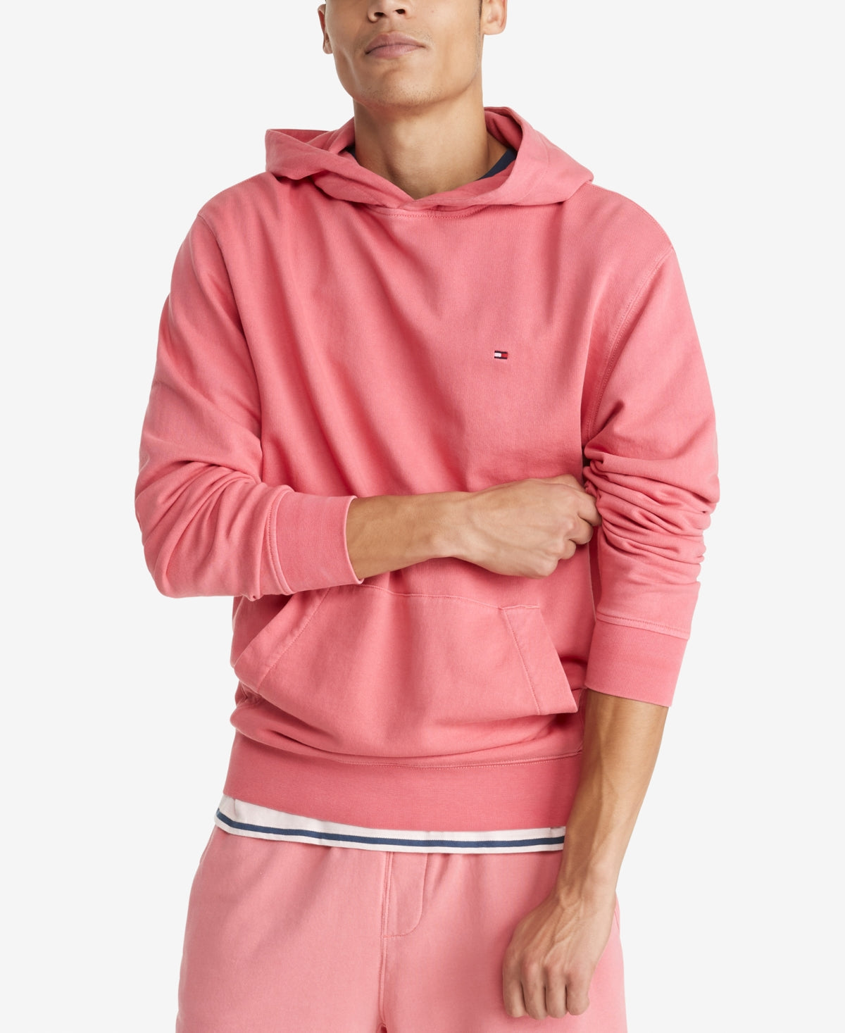 Tommy Hilfiger Moletom com capuz masculino tingido com tingimento fácil, rosa, tamanho extragrande