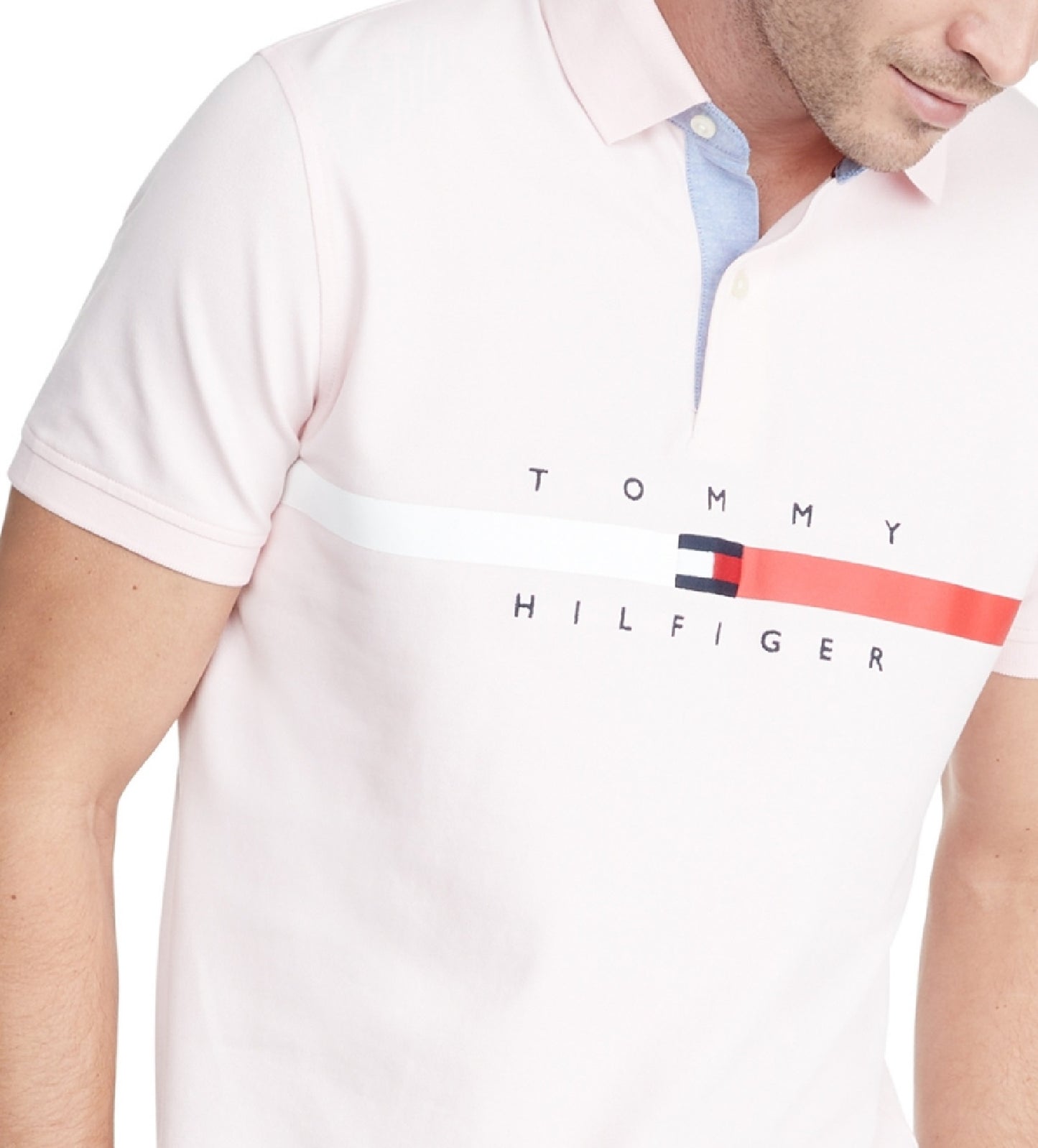 Camisa polo Tommy Hilfiger masculina Th Flex Nial Custom Fit manga curta rosa tamanho grande