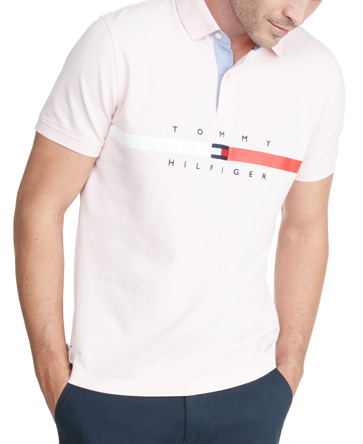 Camisa polo Tommy Hilfiger masculina Th Flex Nial Custom Fit manga curta rosa tamanho grande