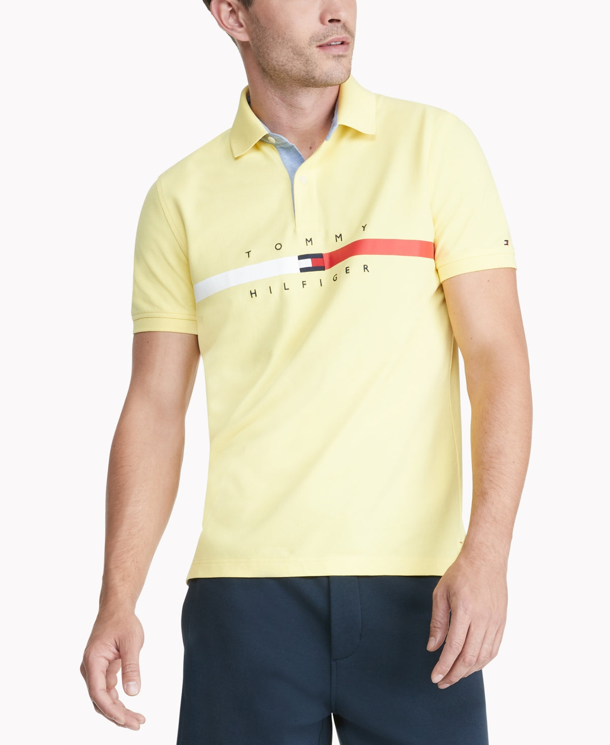 Camisa polo Tommy Hilfiger masculina Th Flex Nial Custom Fit manga curta amarela tamanho X-G
