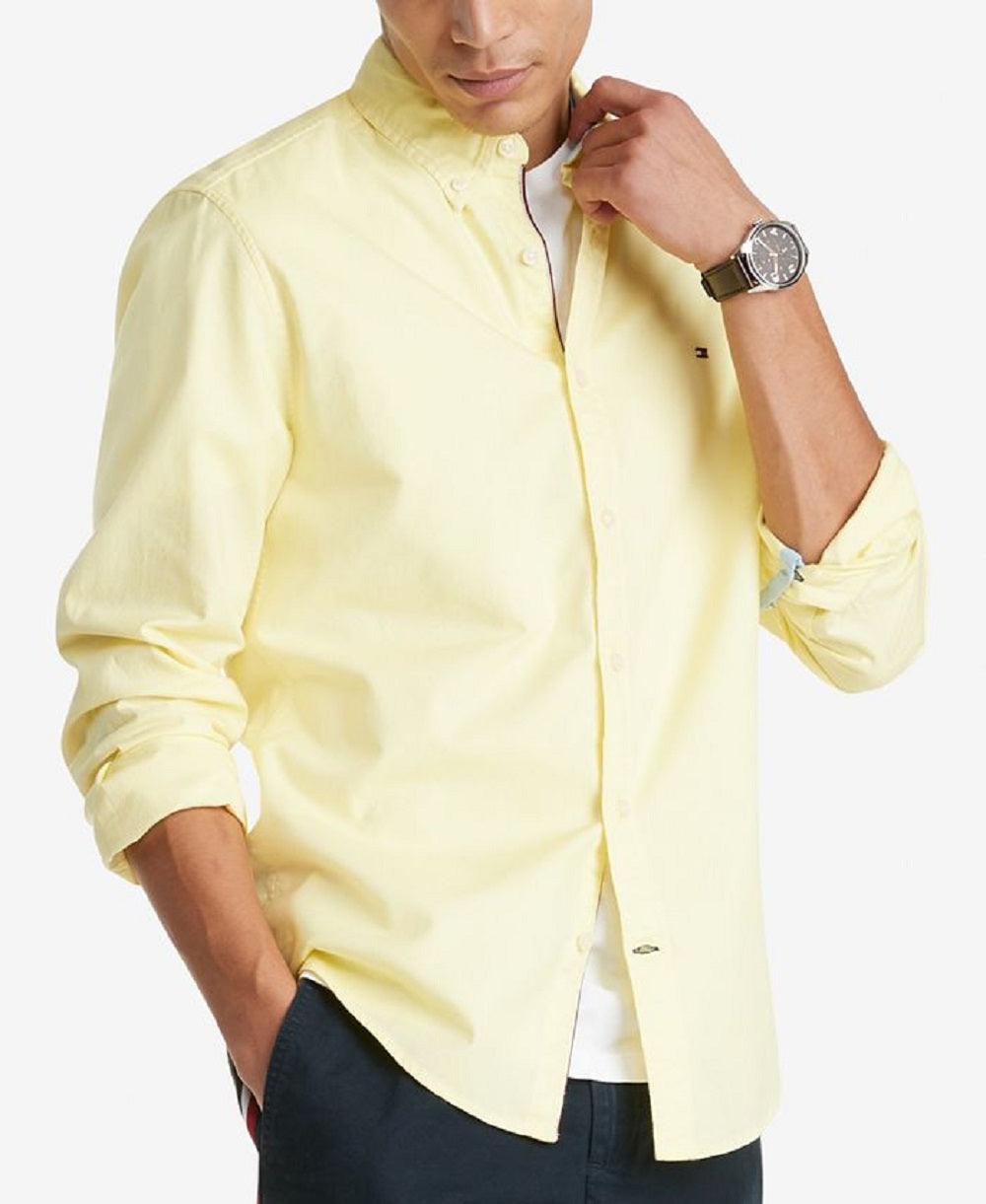 Camisa Tommy Hilfiger Masculina Th Flex Oxford Custom Fit Amarela Tamanho Médio
