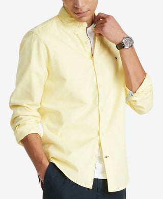 Camisa Tommy Hilfiger Masculina Th Flex Oxford Custom Fit Amarela Tamanho Médio