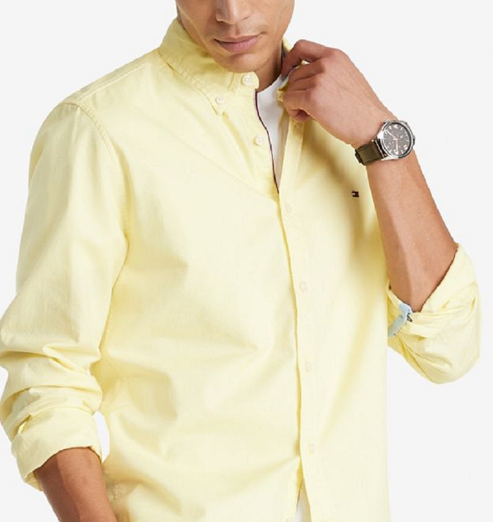 Camisa Tommy Hilfiger Masculina Th Flex Oxford Custom Fit Amarela Tamanho Médio