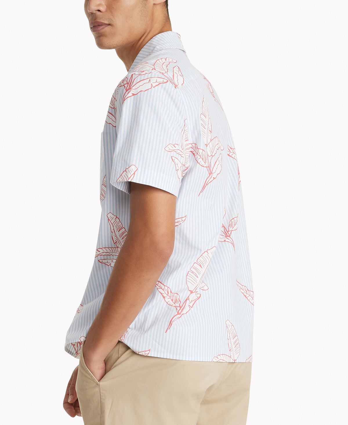Camisa Tommy Hilfiger Masculina Palm Print CustomFit Manga Curta Rosa Tamanho X-G