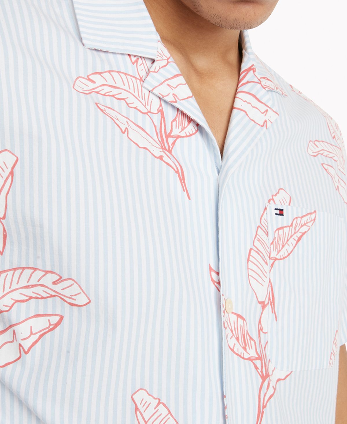 Camisa Tommy Hilfiger Masculina Palm Print CustomFit Manga Curta Rosa Tamanho X-G