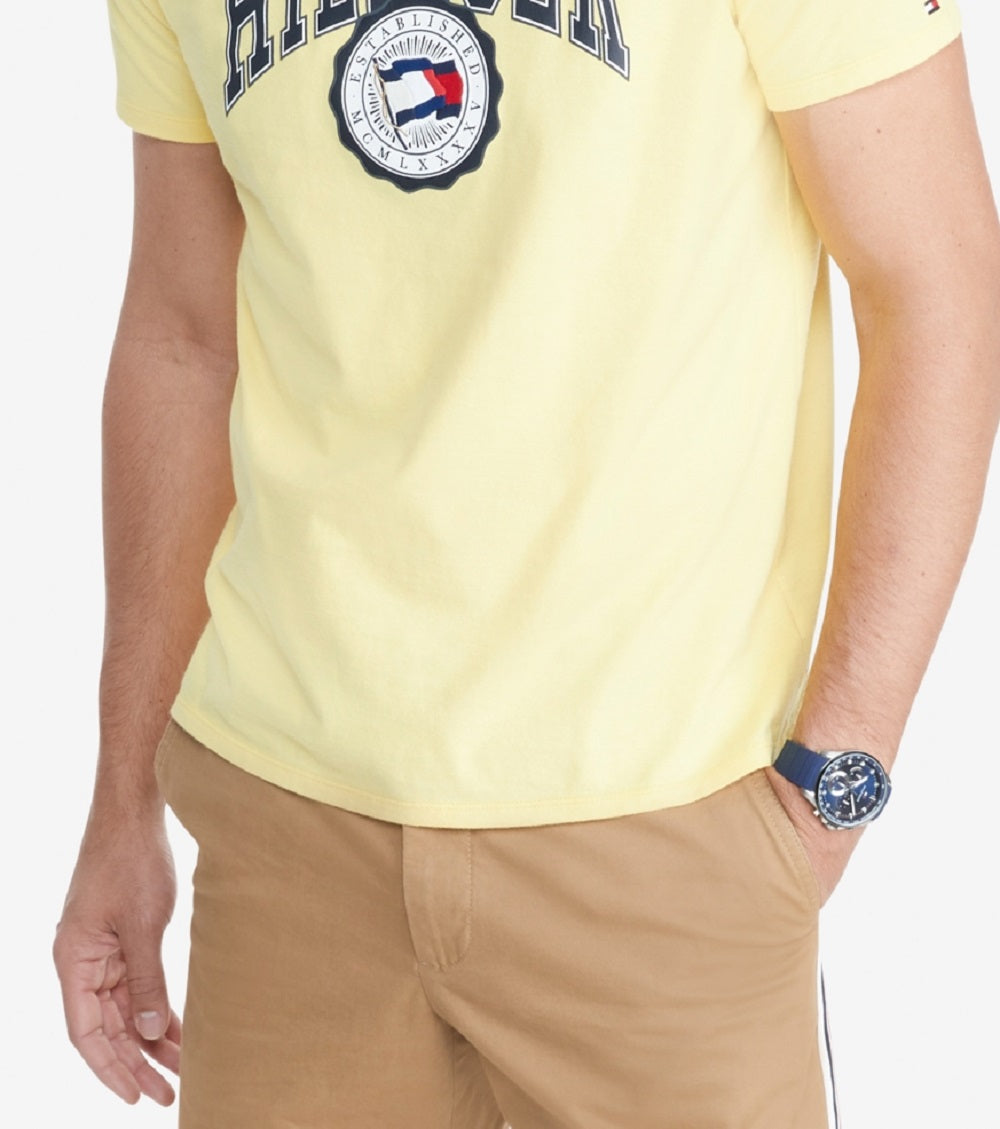 Camiseta Tommy Hilfiger Masculina Elevated Logo Amarela Tamanho X-G