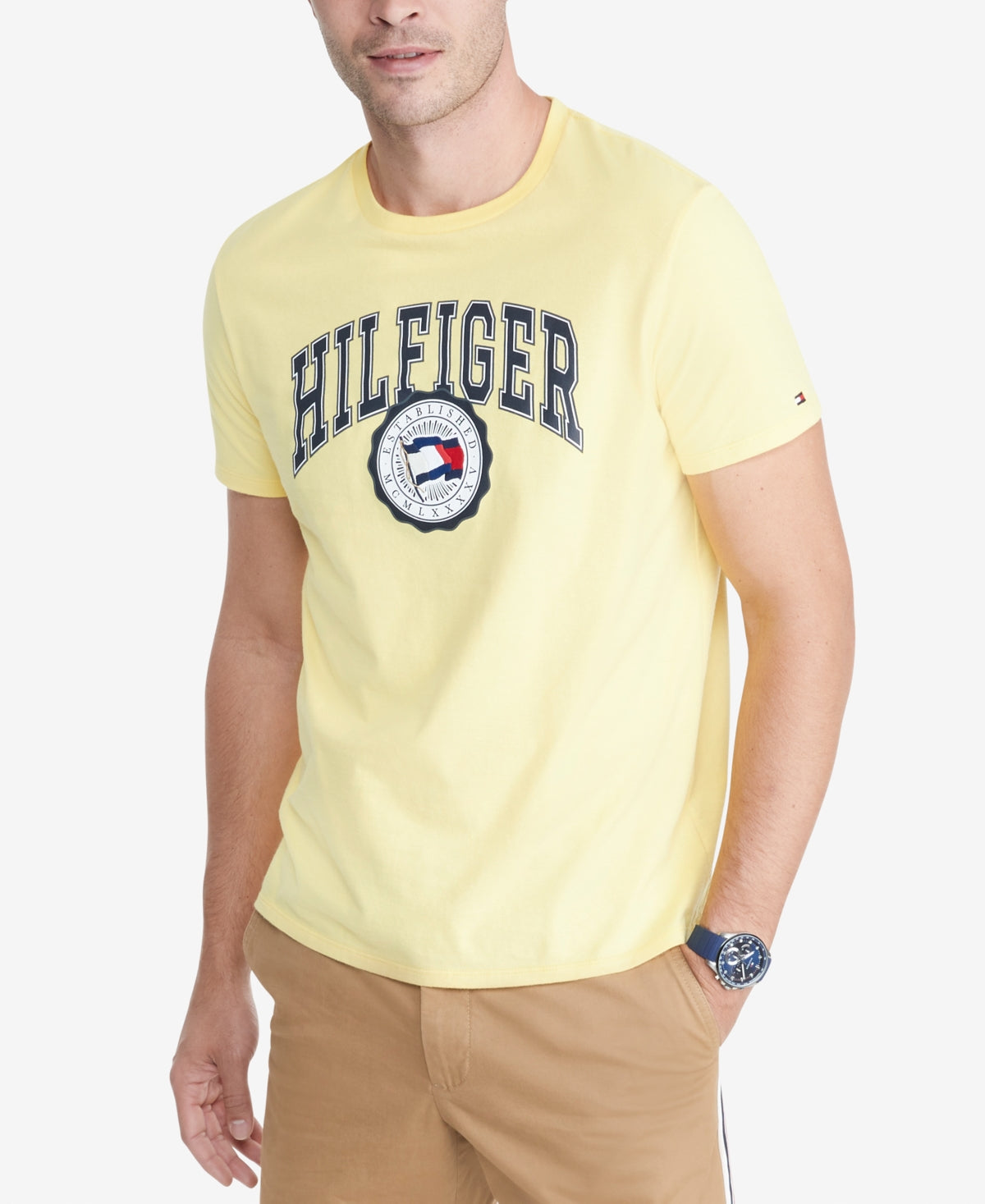 Camiseta Tommy Hilfiger Masculina Elevated Logo Amarela Tamanho X-G