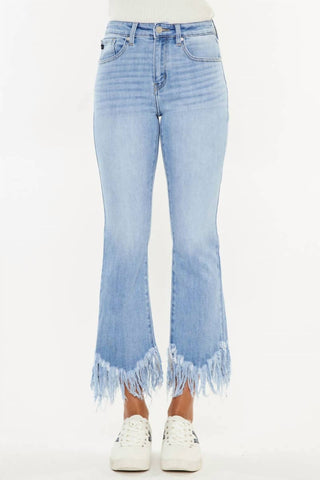 Kancan - Calça jeans feminina cropped bootcut de cintura alta