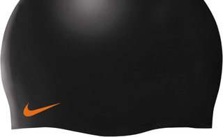 Touca de natação Nike feminina de silicone, tamanho regular, preta