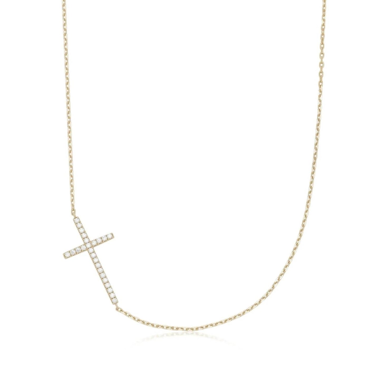 Eklexic - Colar feminino com cruz de zircônia cúbica horizontal