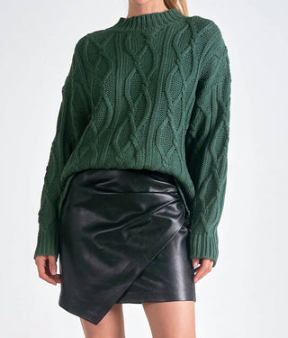 Elan - Suéter de malha trançada com gola redonda