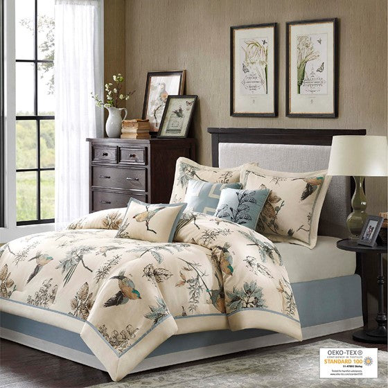 7 Piece Printed Cotton Twill Comforter Set Khaki King