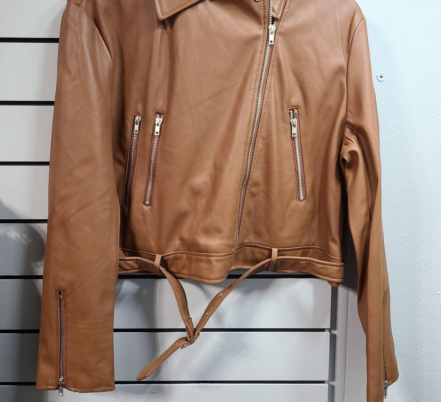 Ambiance - Women's Belted Moto Jacket - Plus