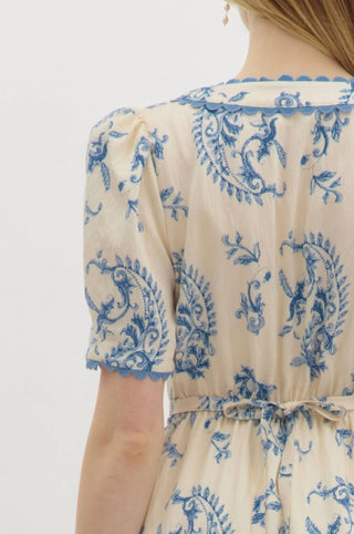 Entro - Vintage Midi Dress with button front and tie