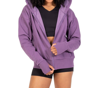 Body Wrappers - French Terry Drop Shoulder Crop Zip Hoodie