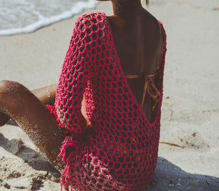 Soah - Vestido curto de crochê violeta feminino