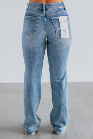Risen - Calça Jeans Reta com Cós Médio e Laterais