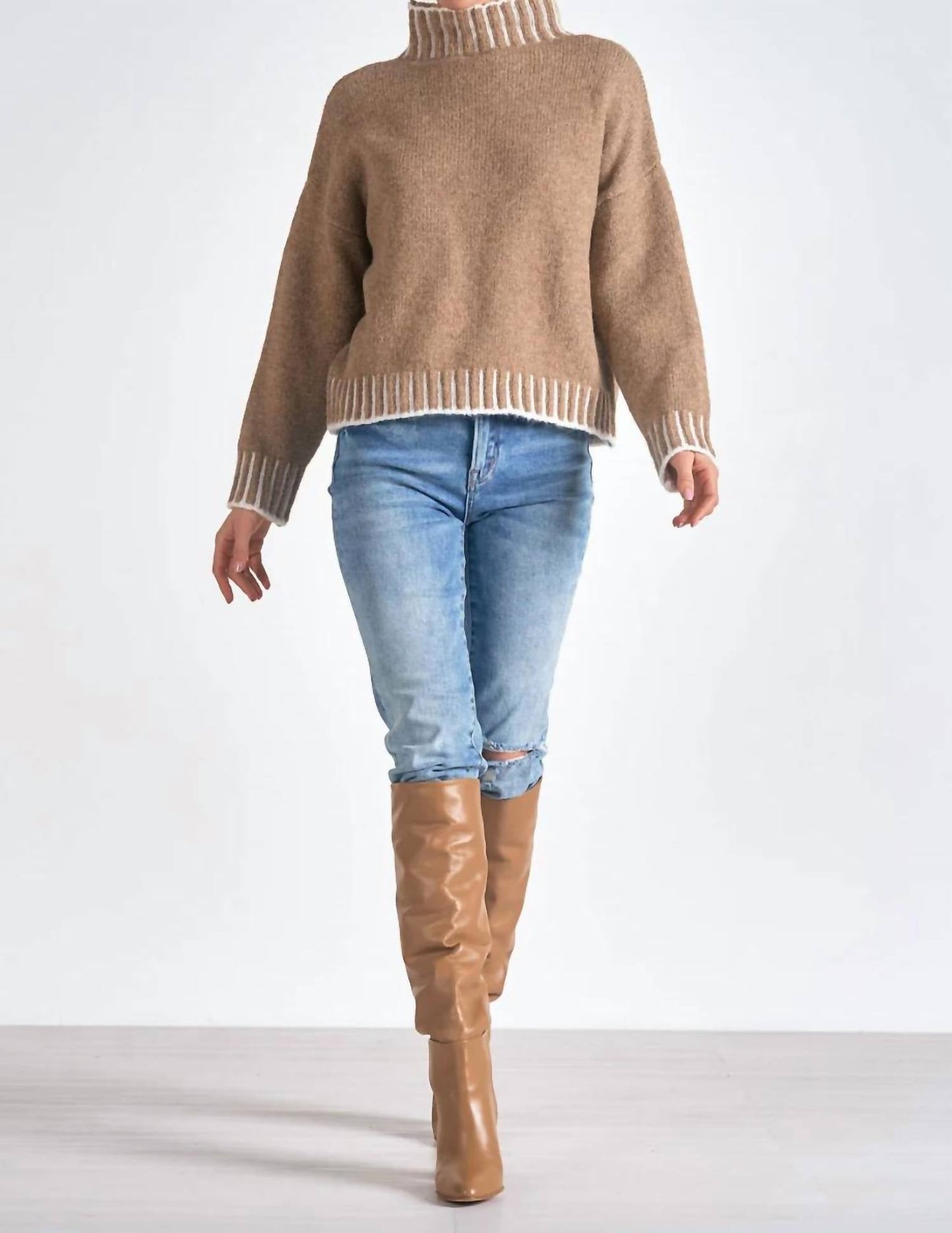 Elan - Stitch Detail Turtleneck Sweater