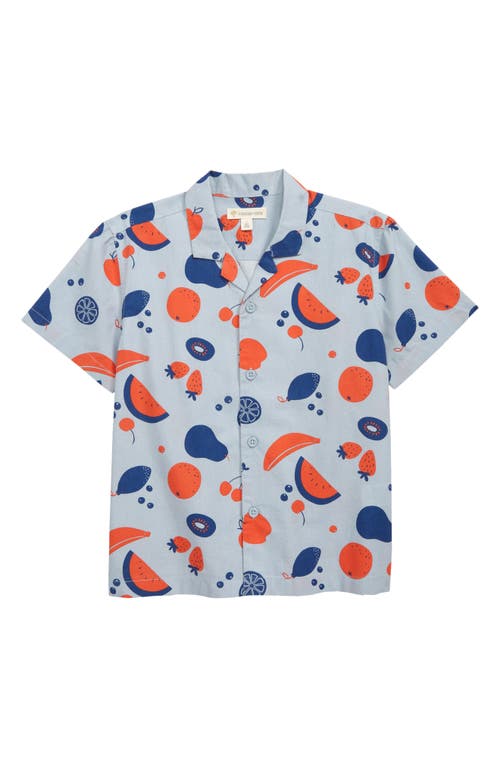 Kids Print Button Up Camp Shirt - Blue Zen