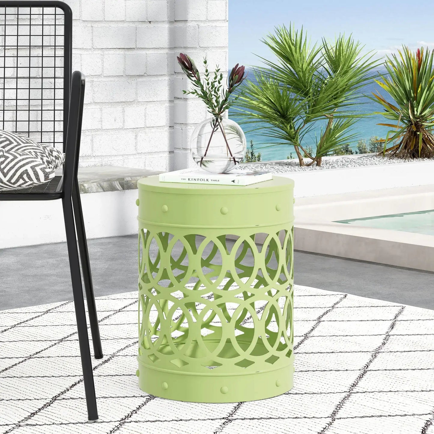 Outdoor Metal Large End Table, Modern Design