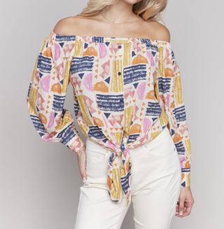 Charlie B - Blusa estampada ombro a ombro com nó