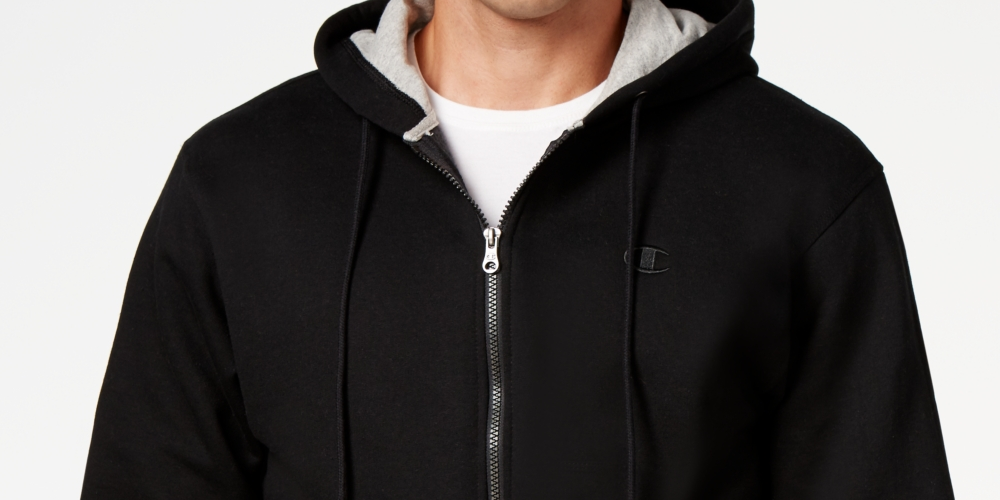 Moletom com capuz Champion Powerblend Fleece com zíper, masculino, preto, tamanho M