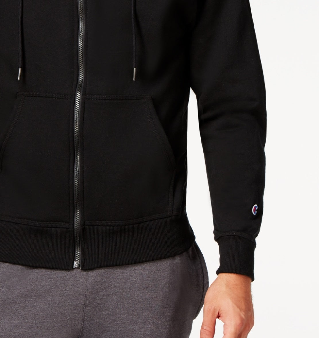 Champion Powerblend Fleece com capuz e zíper masculino, preto, tamanho grande