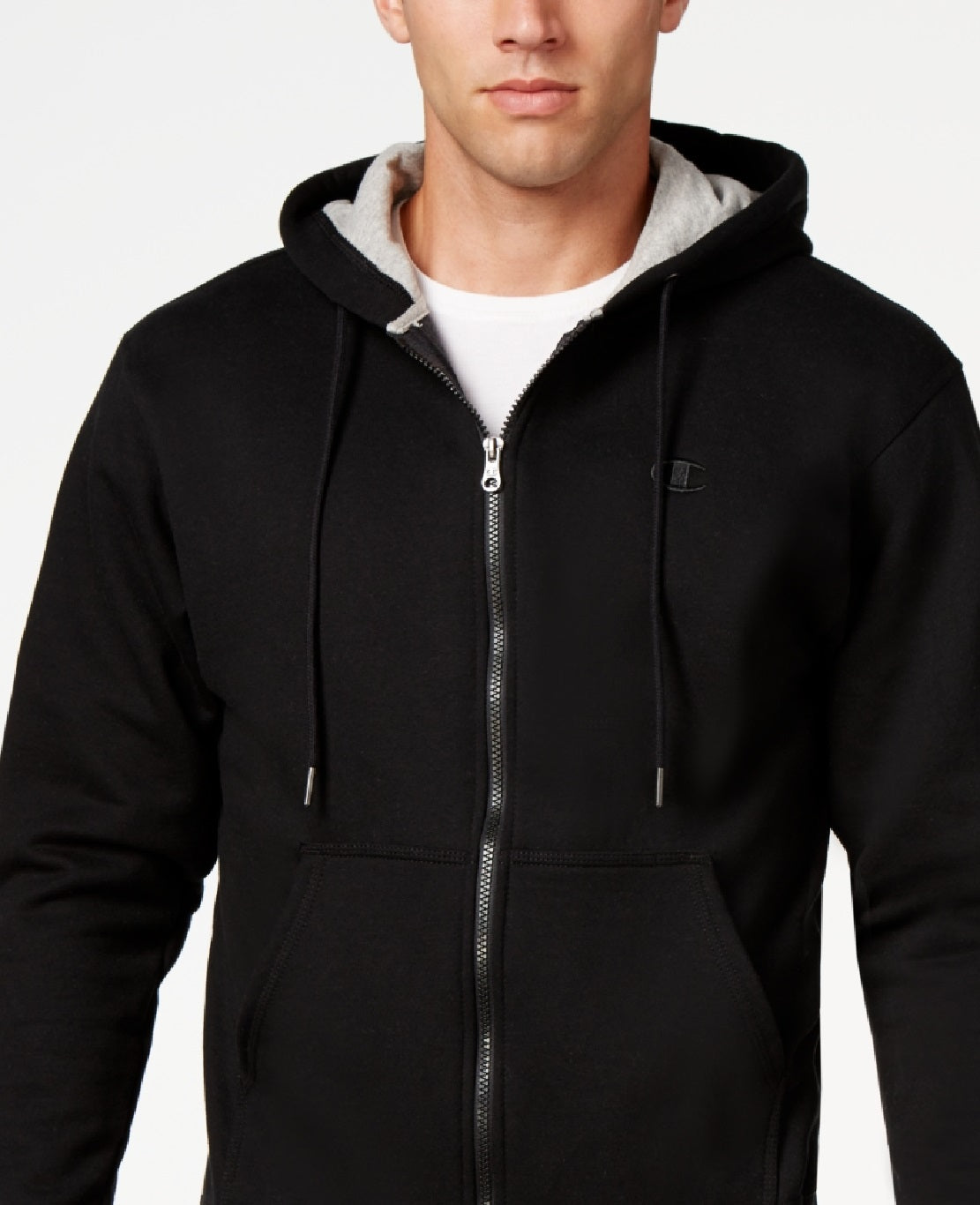 Moletom com capuz Champion Powerblend Fleece com zíper, masculino, preto, tamanho X-G
