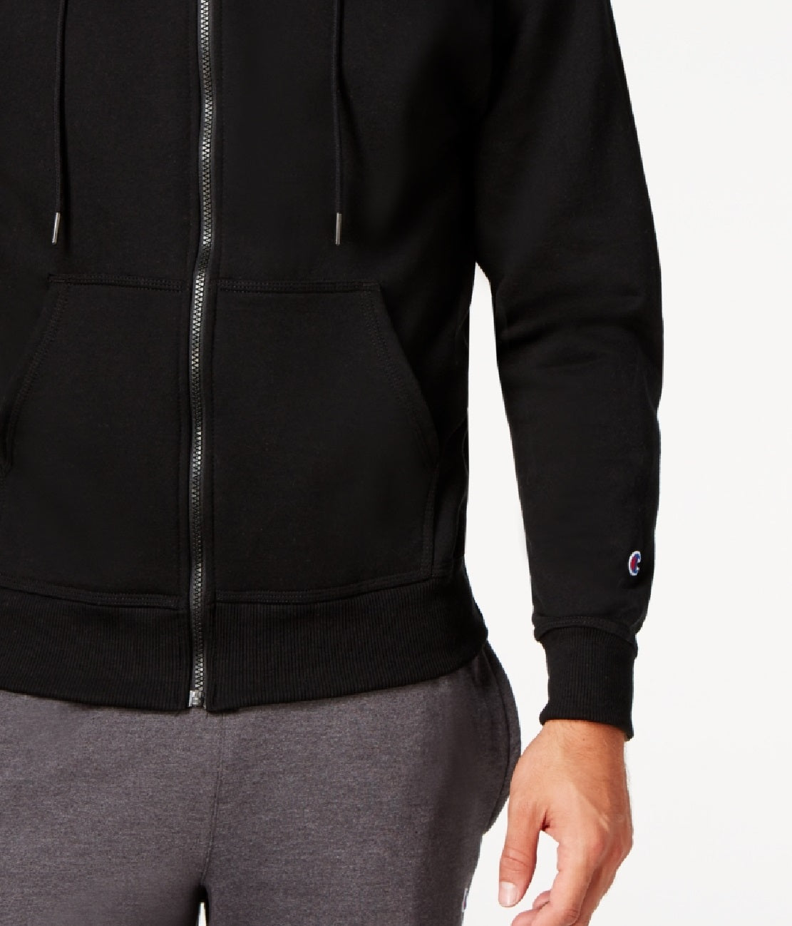 Moletom com capuz Champion Powerblend Fleece com zíper, masculino, preto, tamanho X-G