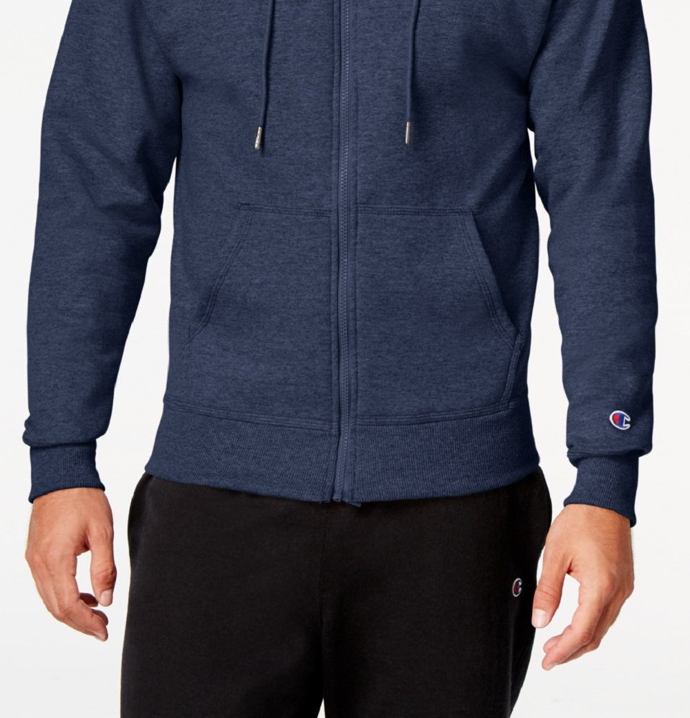 Moletom com capuz Champion Powerblend Fleece com zíper, masculino, azul, tamanho pequeno