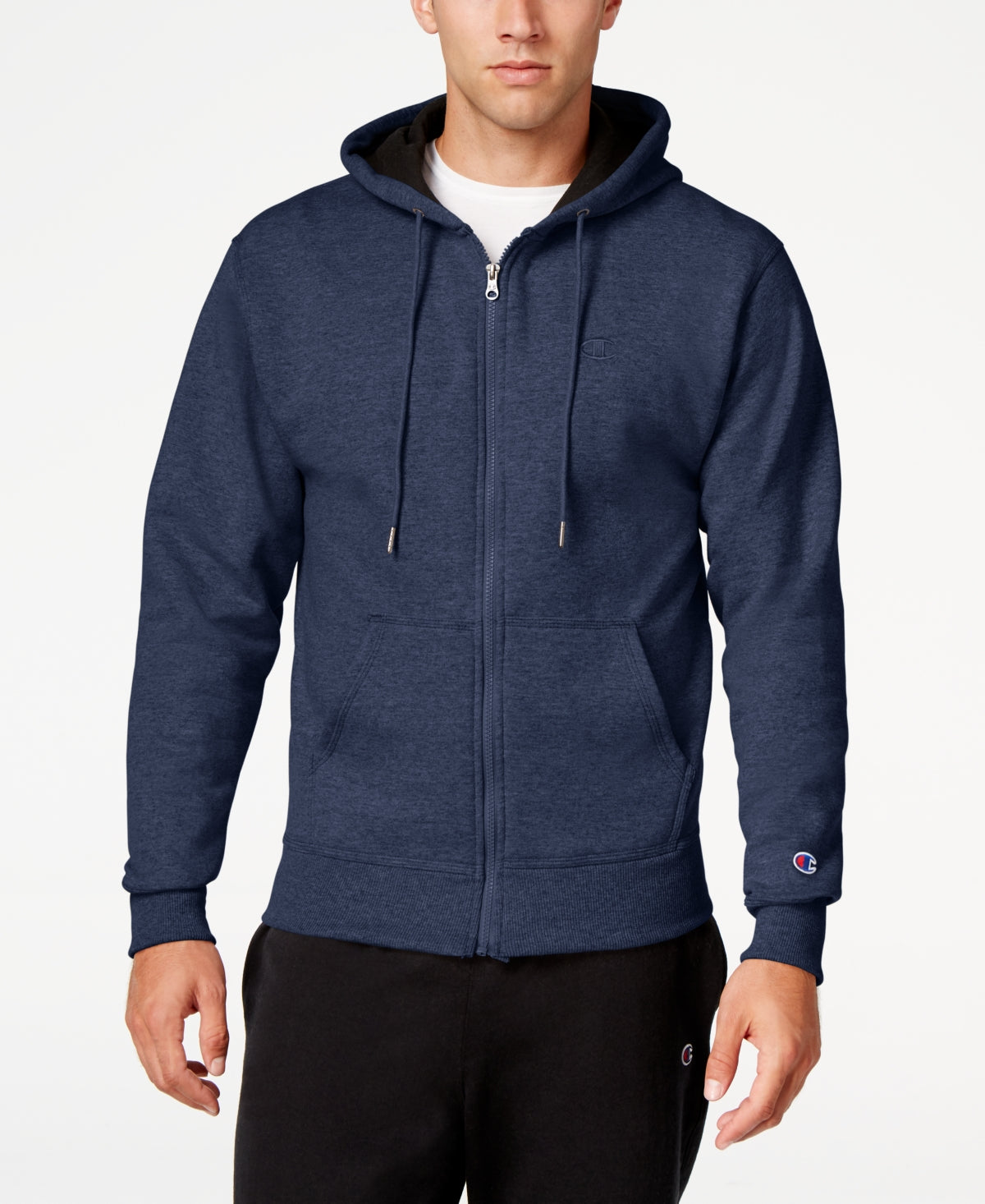 Moletom com capuz Champion Powerblend Fleece com zíper, masculino, azul, tamanho pequeno