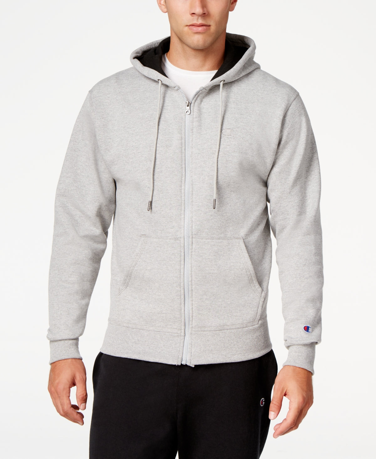Moletom com capuz Champion Powerblend Fleece com zíper, masculino, cinza, tamanho pequeno