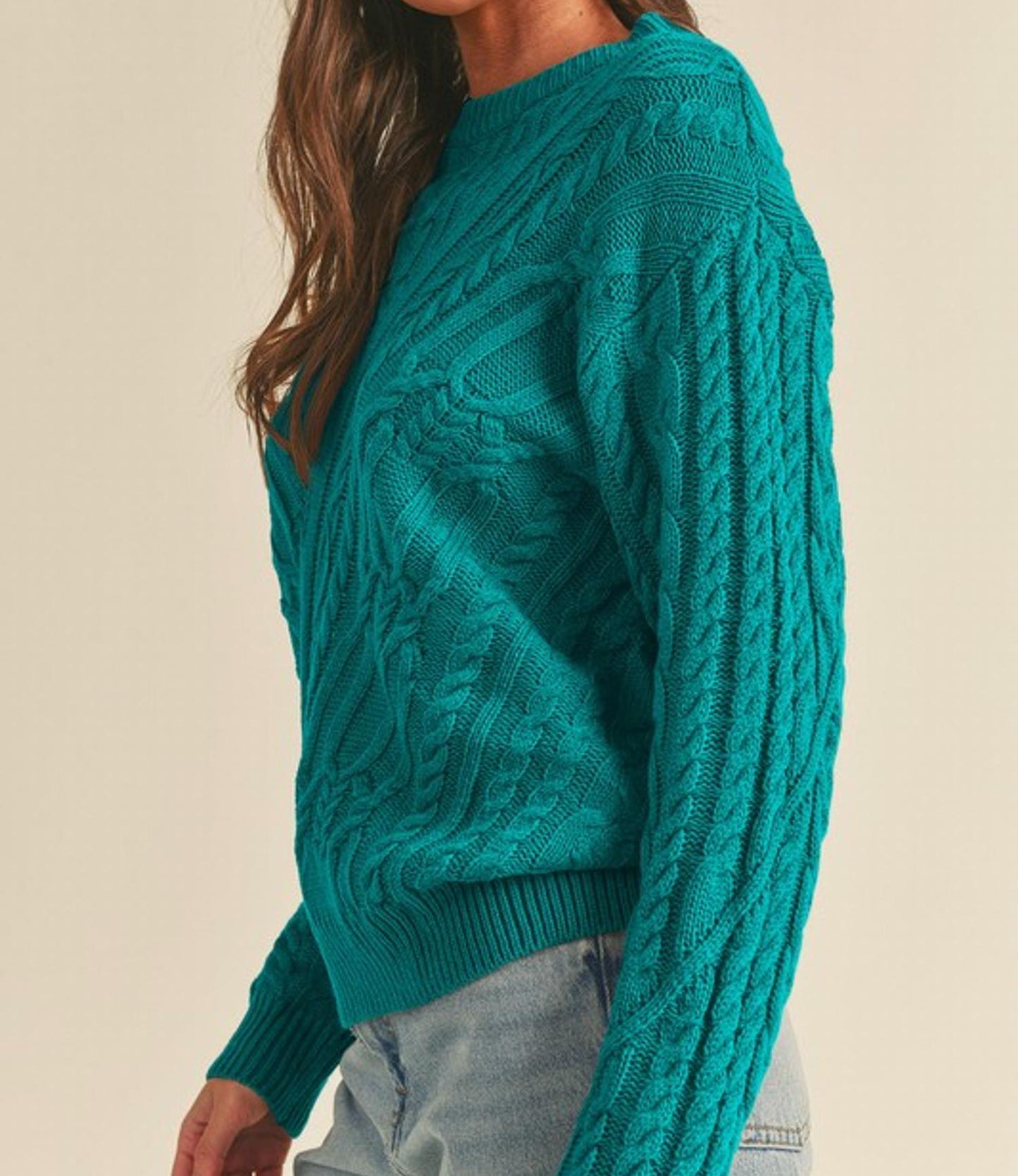 &Merci - Chunky Cable Knit Crew Neck Sweater