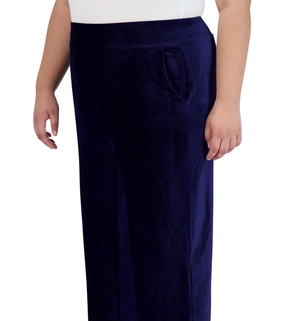 Calça feminina Jones New York com nervuras e veludo, perna reta, tamanho 2X, azul
