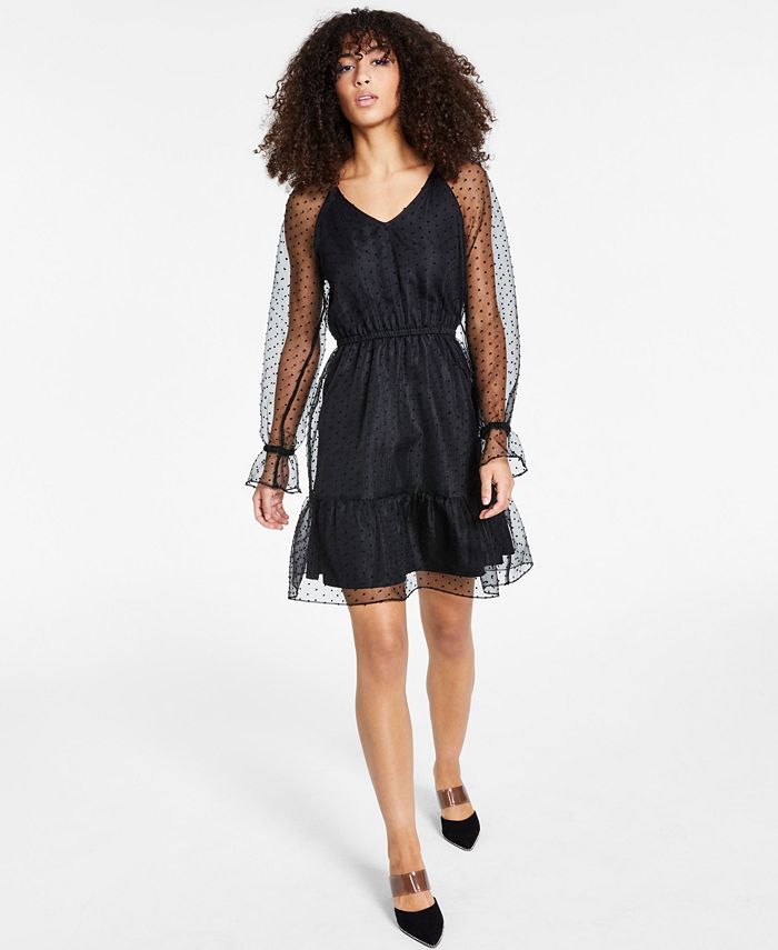 Vestido transparente com bolinhas suíças Bar III feminino, preto, tamanho X-S