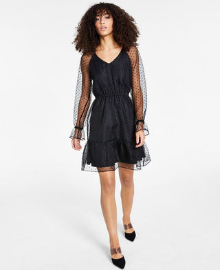 Vestido transparente com bolinhas suíças Bar III feminino, preto, tamanho X-S