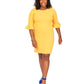 Vestido feminino Kasper com zíper, punhos franzidos, forrado, manga 3/4, gola redonda, comprimento até o joelho, para usar no trabalho, amarelo, tamanho 6